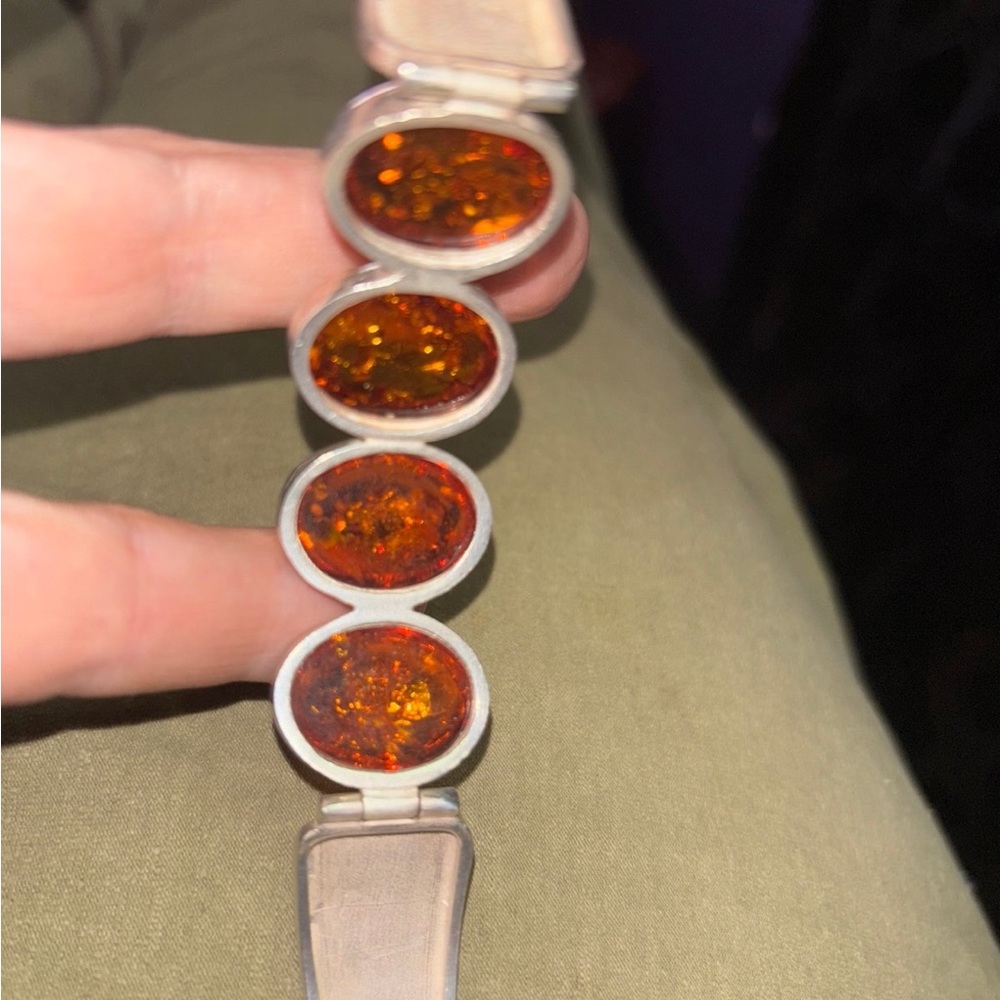 Amber Stone Silver Bracelet - Picture 4 of 6